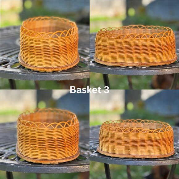 Vintage Wicker Basket Set of 3 Oval Shaped Boho Storage Bins with Wood Bases - Picture 10 of 11